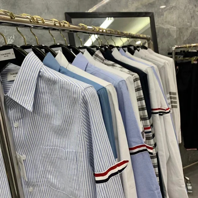 Thom Browne Shirts Button-Down with Tricolor Stripe Trim product detail image 2