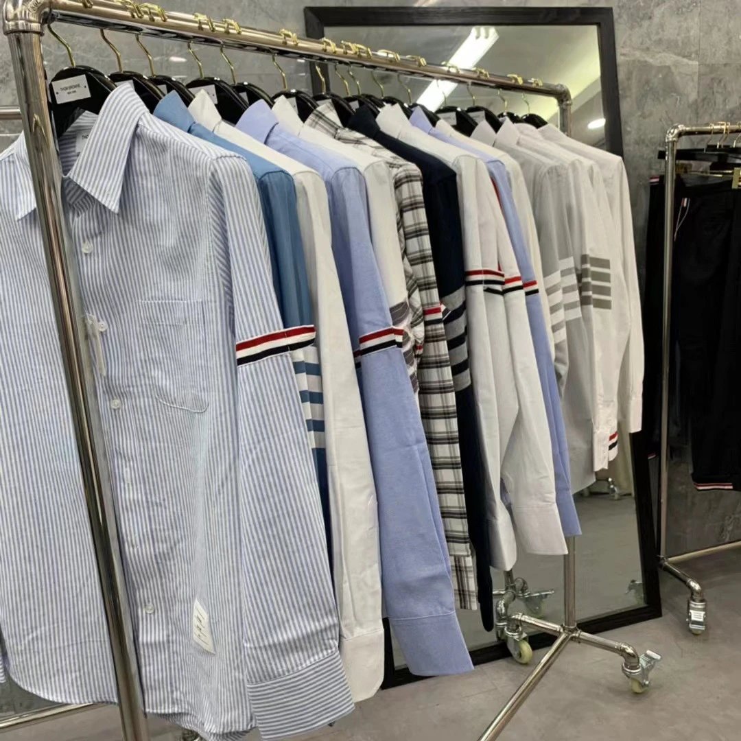 Thom Browne Shirts Button-Down with Tricolor Stripe Trim product image