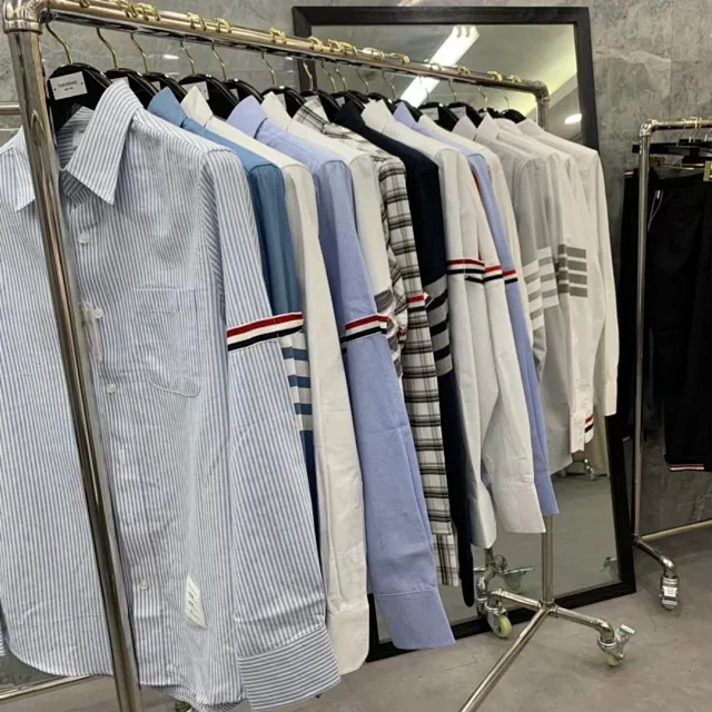 Thom Browne Shirts Button-Down with Tricolor Stripe Trim product detail image 5