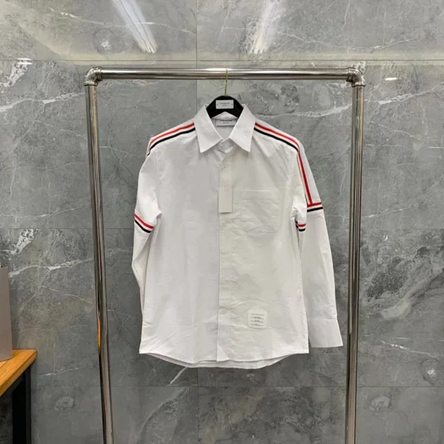 Thom Browne Shirts Button-Down with Tricolor Stripe Trim product detail image 19