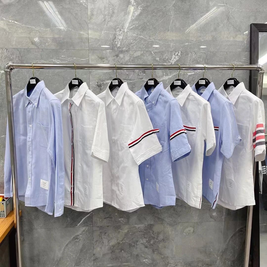 Thom Browne Shirts Button-Down with Tricolor Stripe Trim image 5