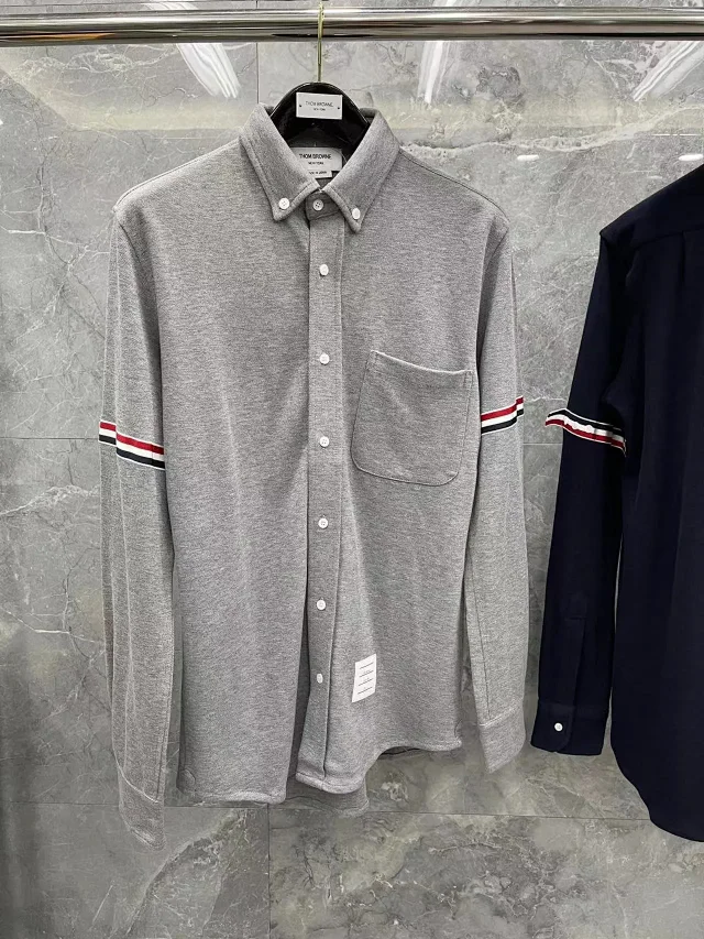 Thom Browne Shirts Button-Down with Tricolor Stripe Trim product detail image 13