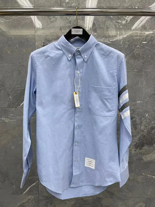 Thom Browne Shirts Button-Down with Tricolor Stripe Trim product detail image 10