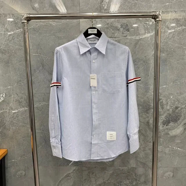 Thom Browne Shirts Button-Down with Tricolor Stripe Trim product detail image 21