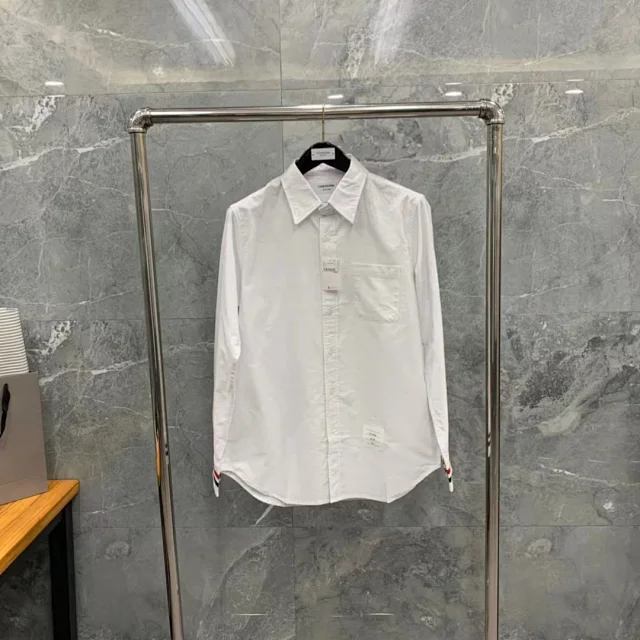 Thom Browne Shirts Button-Down with Tricolor Stripe Trim product detail image 23