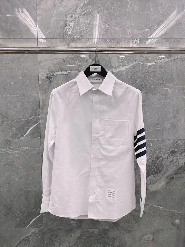 Thom Browne Shirts Button-Down with Tricolor Stripe Trim product detail image 11