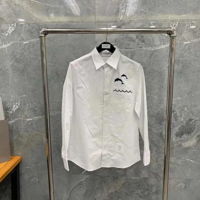 Thom Browne Shirts Button-Down with Tricolor Stripe Trim product detail image 24