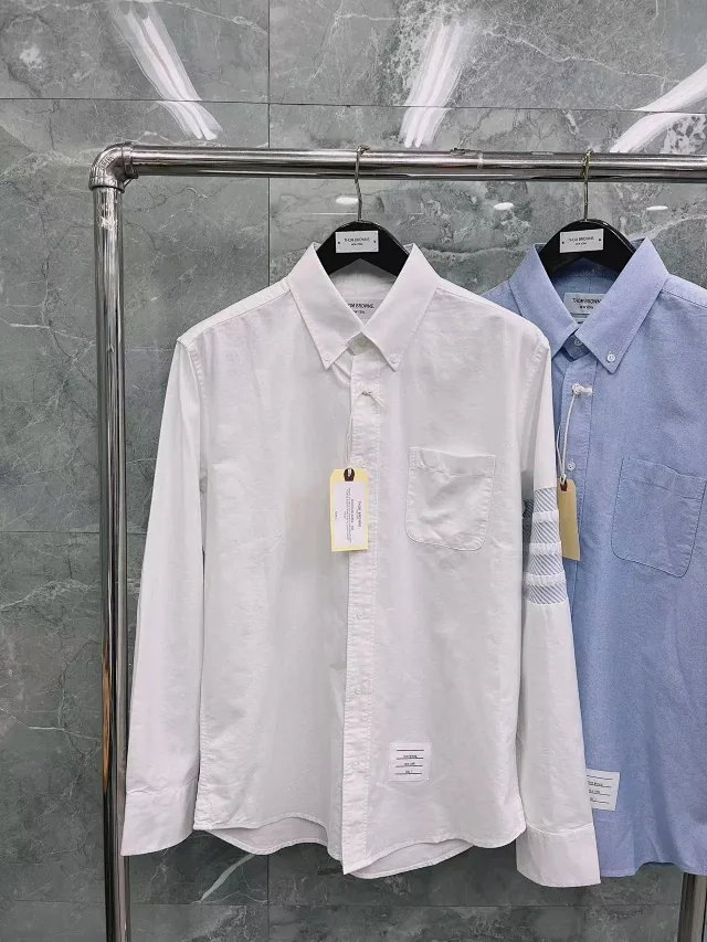 Thom Browne Shirts Button-Down with Tricolor Stripe Trim product detail image 26