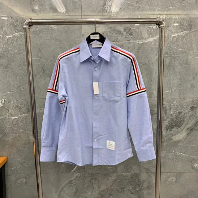 Thom Browne Shirts Button-Down with Tricolor Stripe Trim product detail image 18