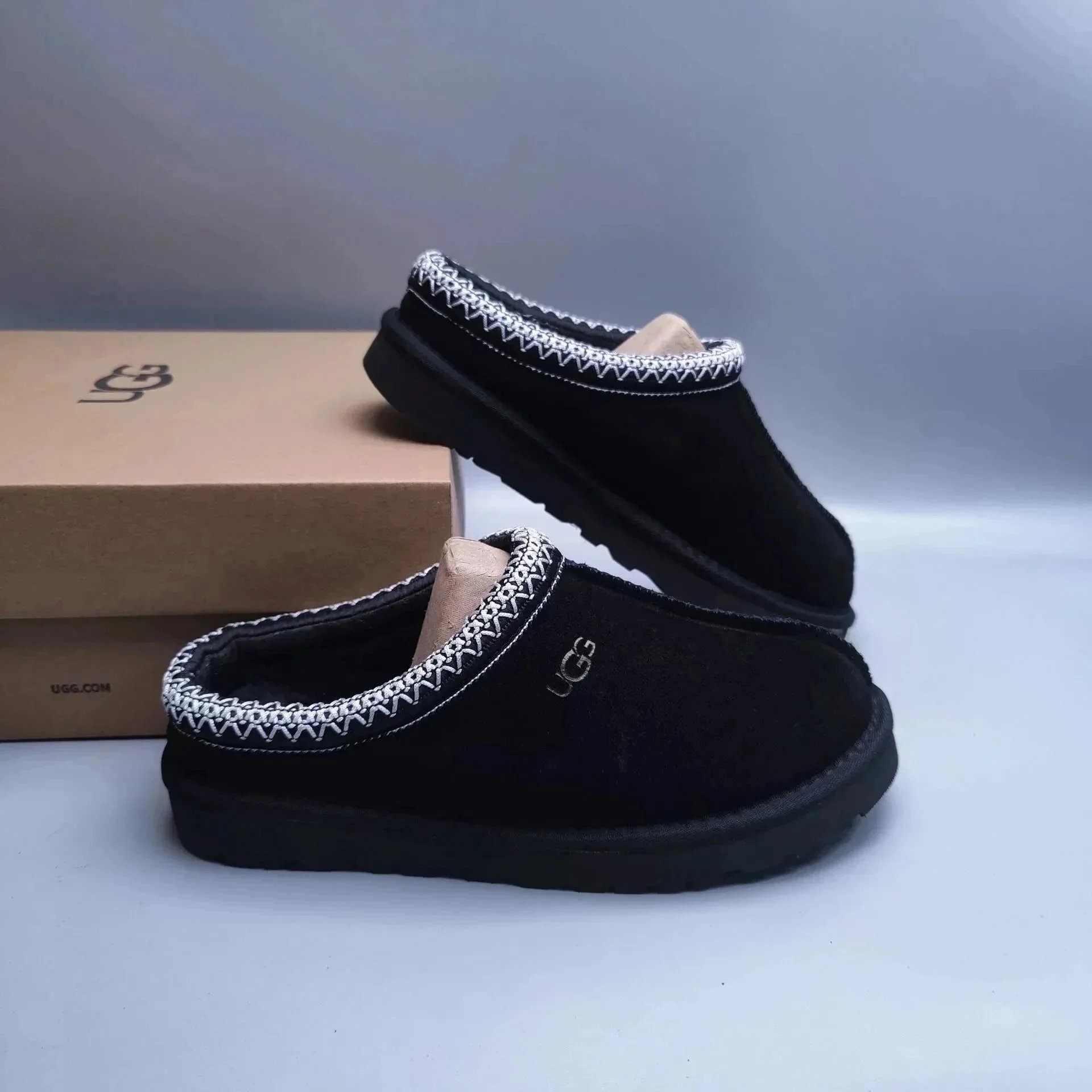 UGG Slippers Suede Slip-On with Braided Trim and Shearling Lining — 3