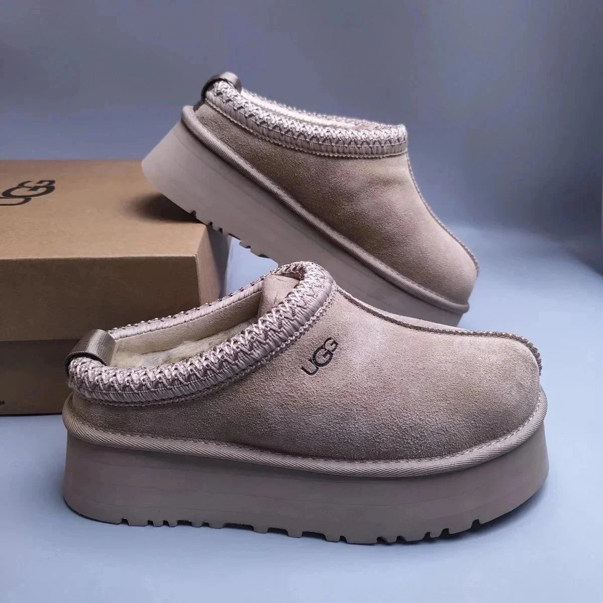UGG Slippers Suede Slip-On with Braided Trim and Shearling Lining — 7