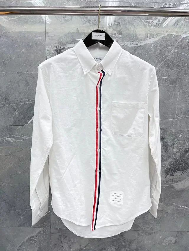 Thom Browne Shirts Button-Down with Tricolor Stripe Trim product detail image 7