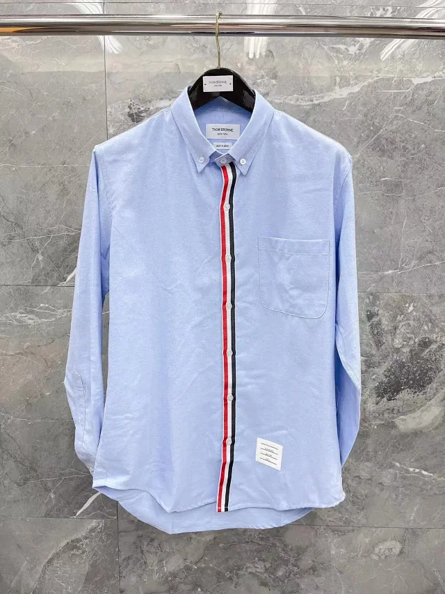 Thom Browne Shirts Button-Down with Tricolor Stripe Trim product detail image 6