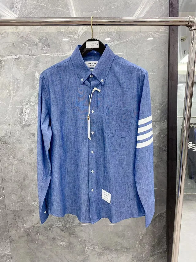 Thom Browne Shirts Button-Down with Tricolor Stripe Trim product detail image 8