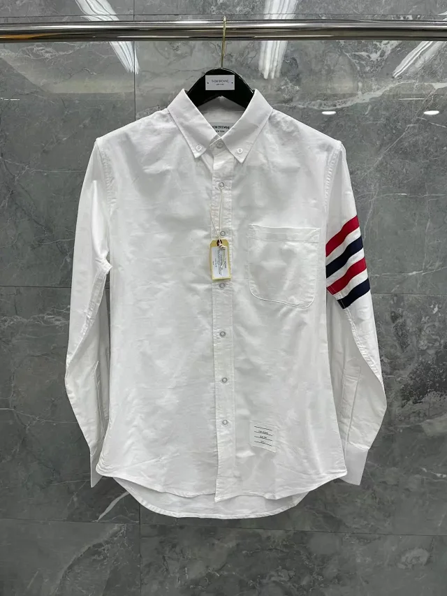 Thom Browne Shirts Button-Down with Tricolor Stripe Trim product detail image 9