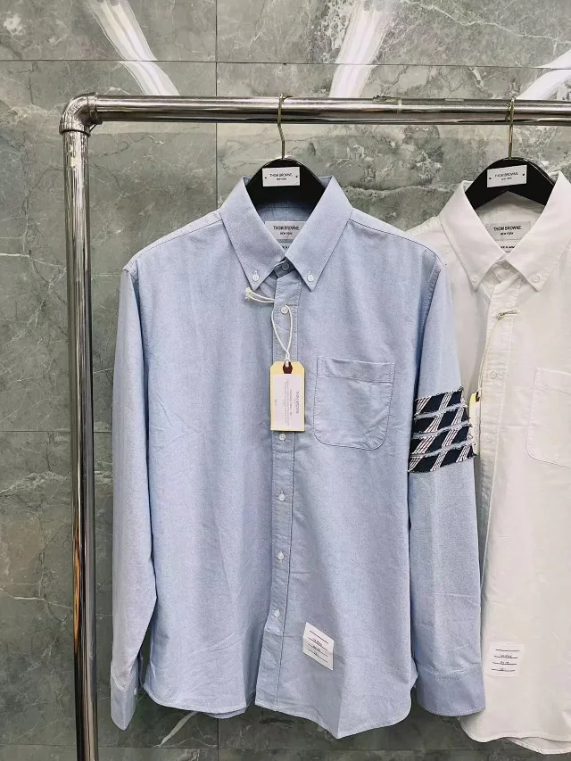 Thom Browne Shirts Button-Down with Tricolor Stripe Trim product detail image 28