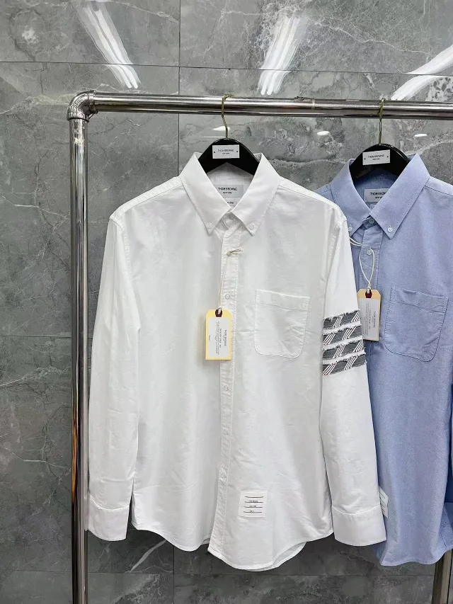 Thom Browne Shirts Button-Down with Tricolor Stripe Trim product detail image 29