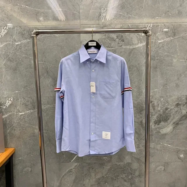 Thom Browne Shirts Button-Down with Tricolor Stripe Trim product detail image 20