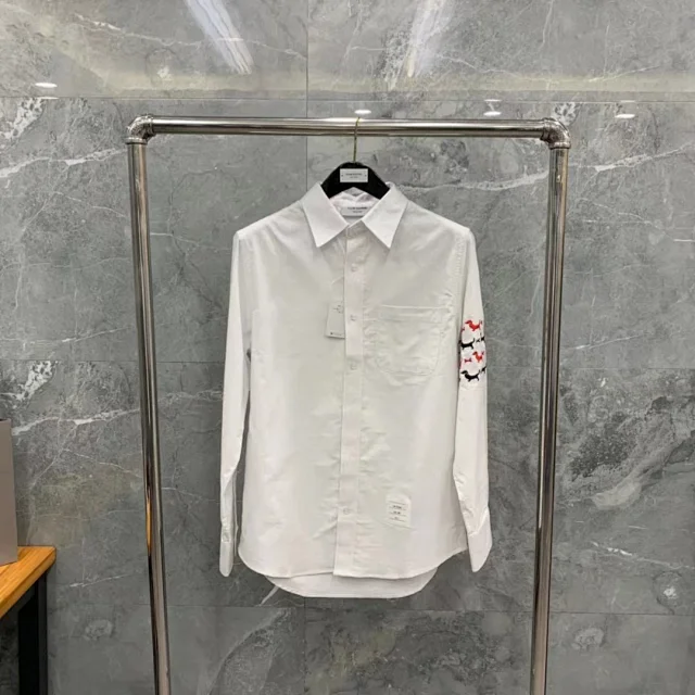 Thom Browne Shirts Button-Down with Tricolor Stripe Trim product detail image 14