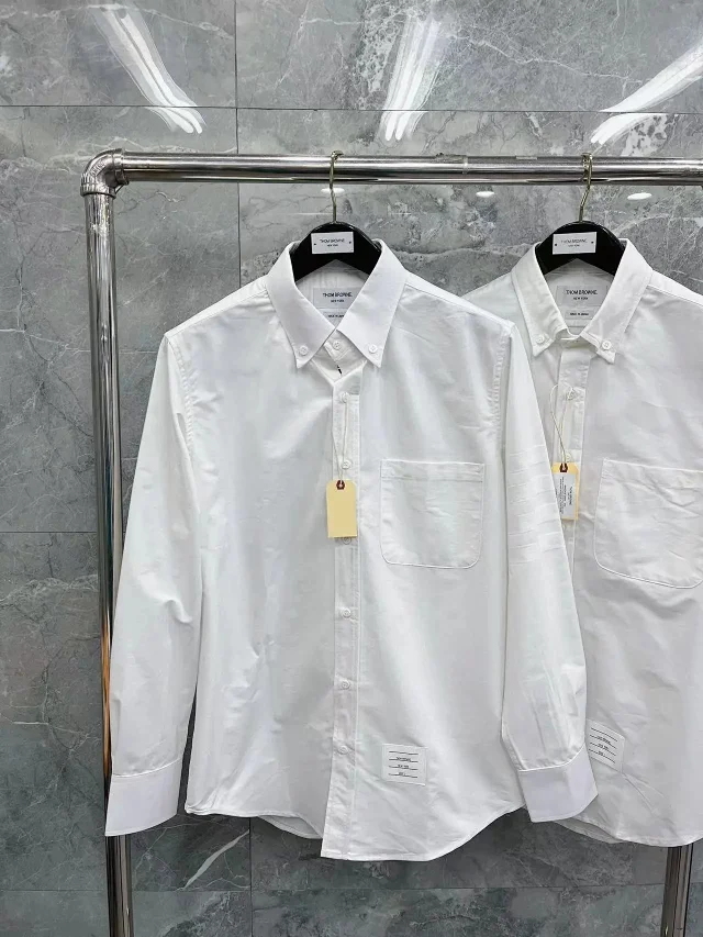 Thom Browne Shirts Button-Down with Tricolor Stripe Trim product detail image 25