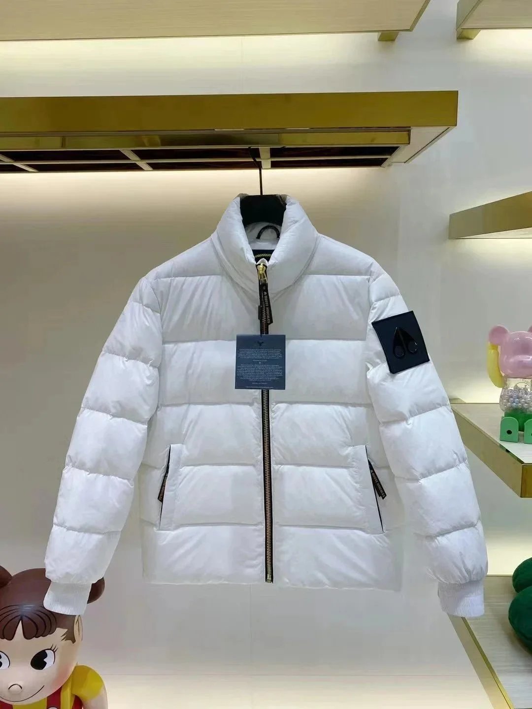 Moose Knuckles Down Jackets Quilted puffer jacket with high collar and sleeve logo patch image 3