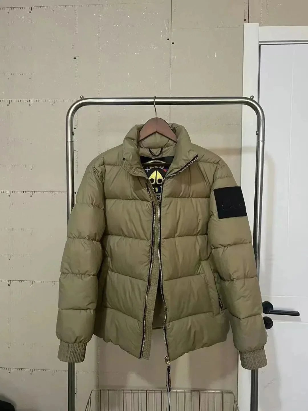 Moose Knuckles Down Jackets Quilted puffer jacket with high collar and sleeve logo patch image 2