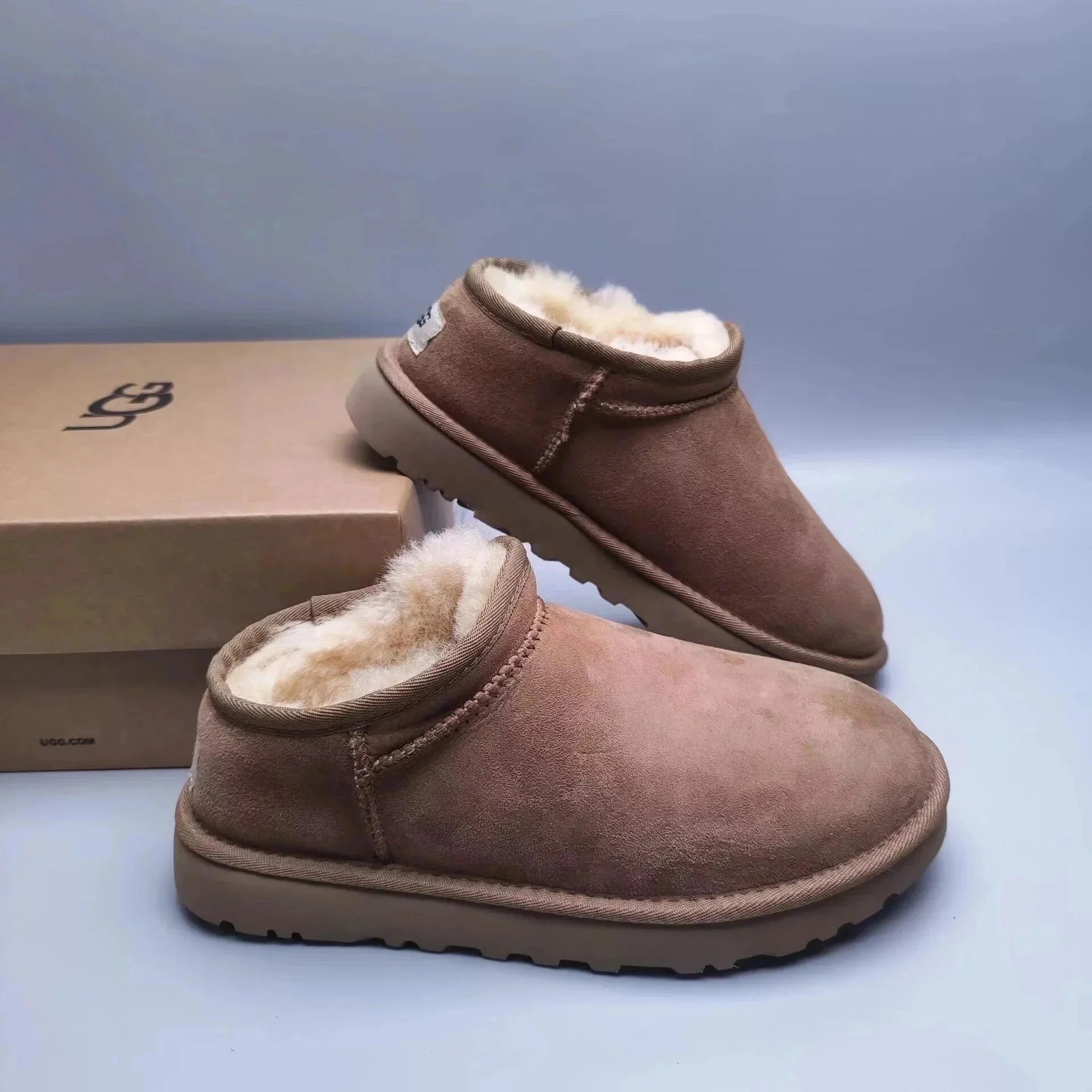 UGG Slippers Suede Slip-On with Braided Trim and Shearling Lining — 6