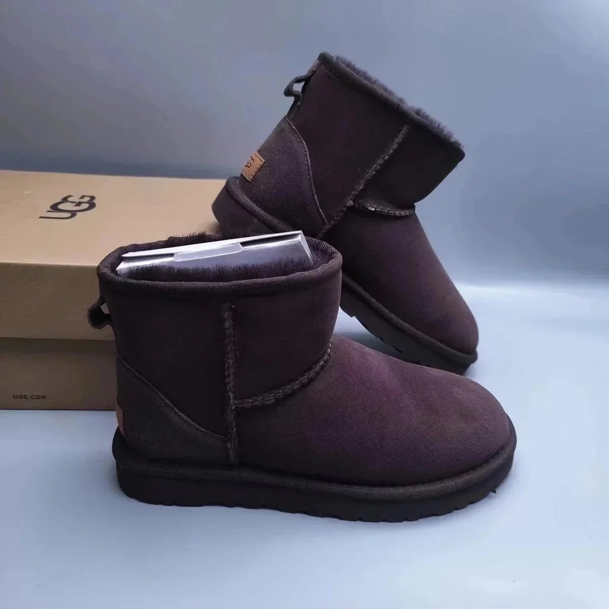 UGG Slippers Suede Slip-On with Braided Trim and Shearling Lining — 23