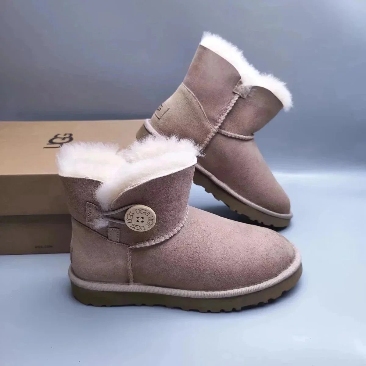 UGG Slippers Suede Slip-On with Braided Trim and Shearling Lining — 22