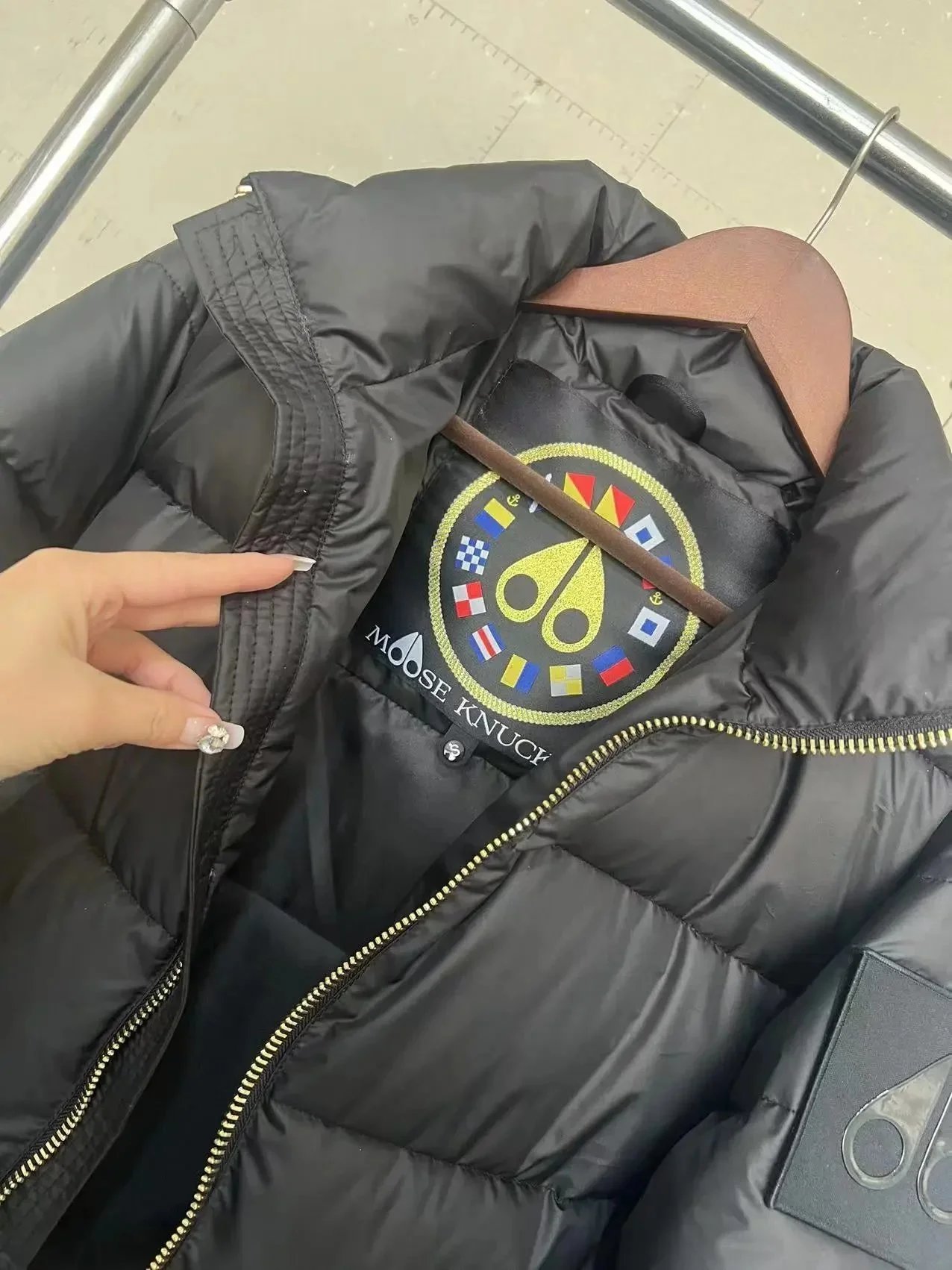 Moose Knuckles Down Jackets Quilted puffer jacket with high collar and sleeve logo patch image 8