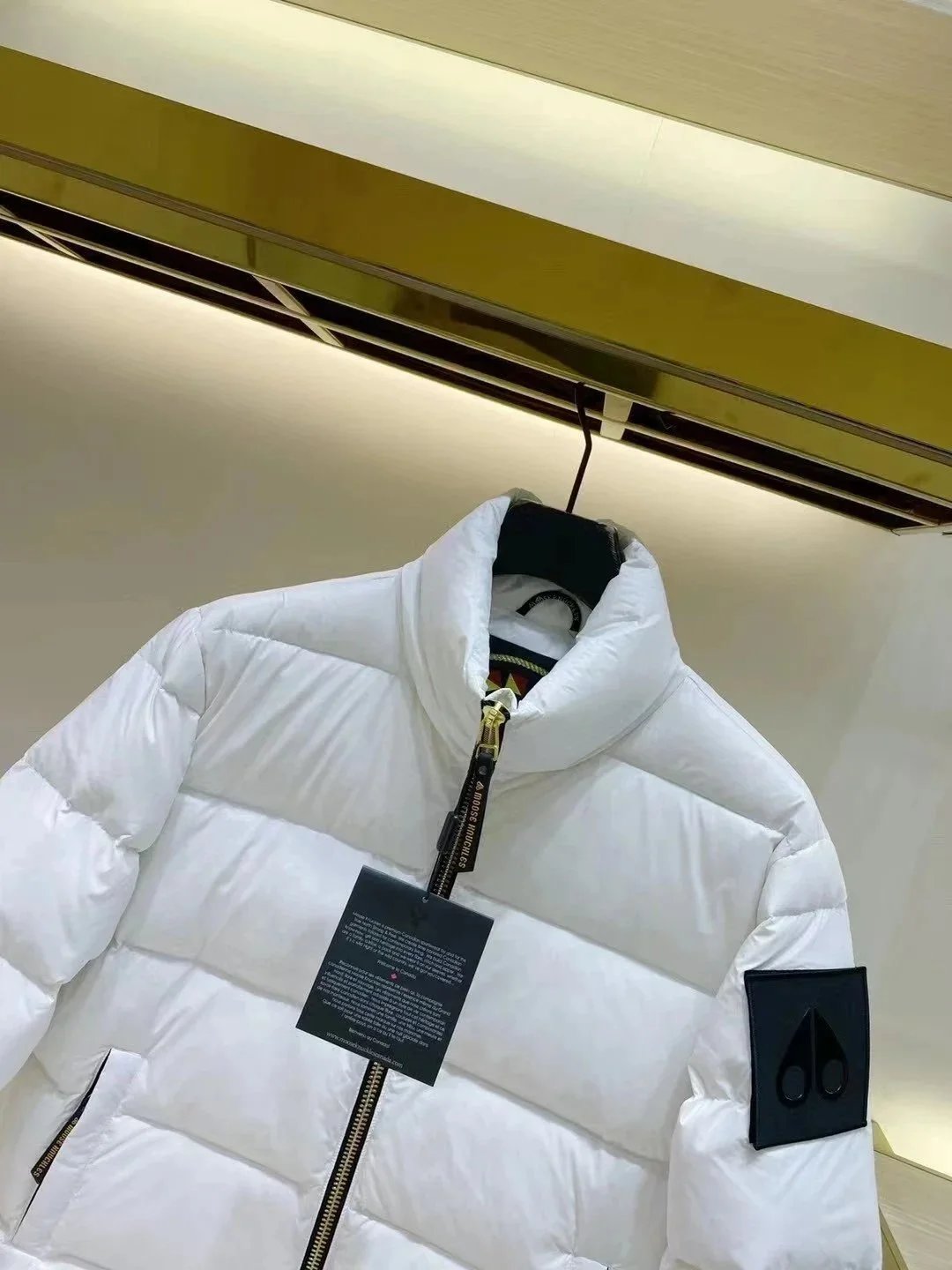 Moose Knuckles Down Jackets Quilted puffer jacket with high collar and sleeve logo patch image 6