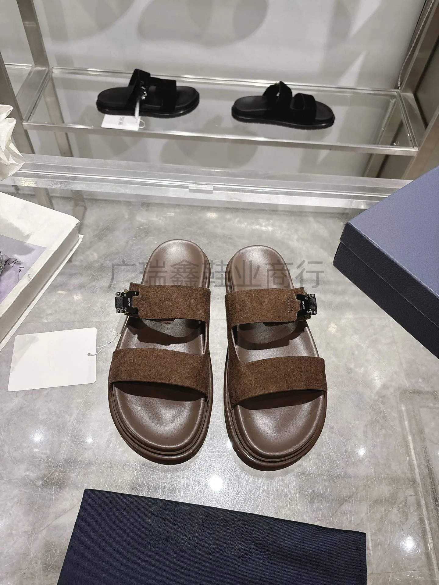 Dior Diorama Velvet Slide Sandals Black Slippers - 8