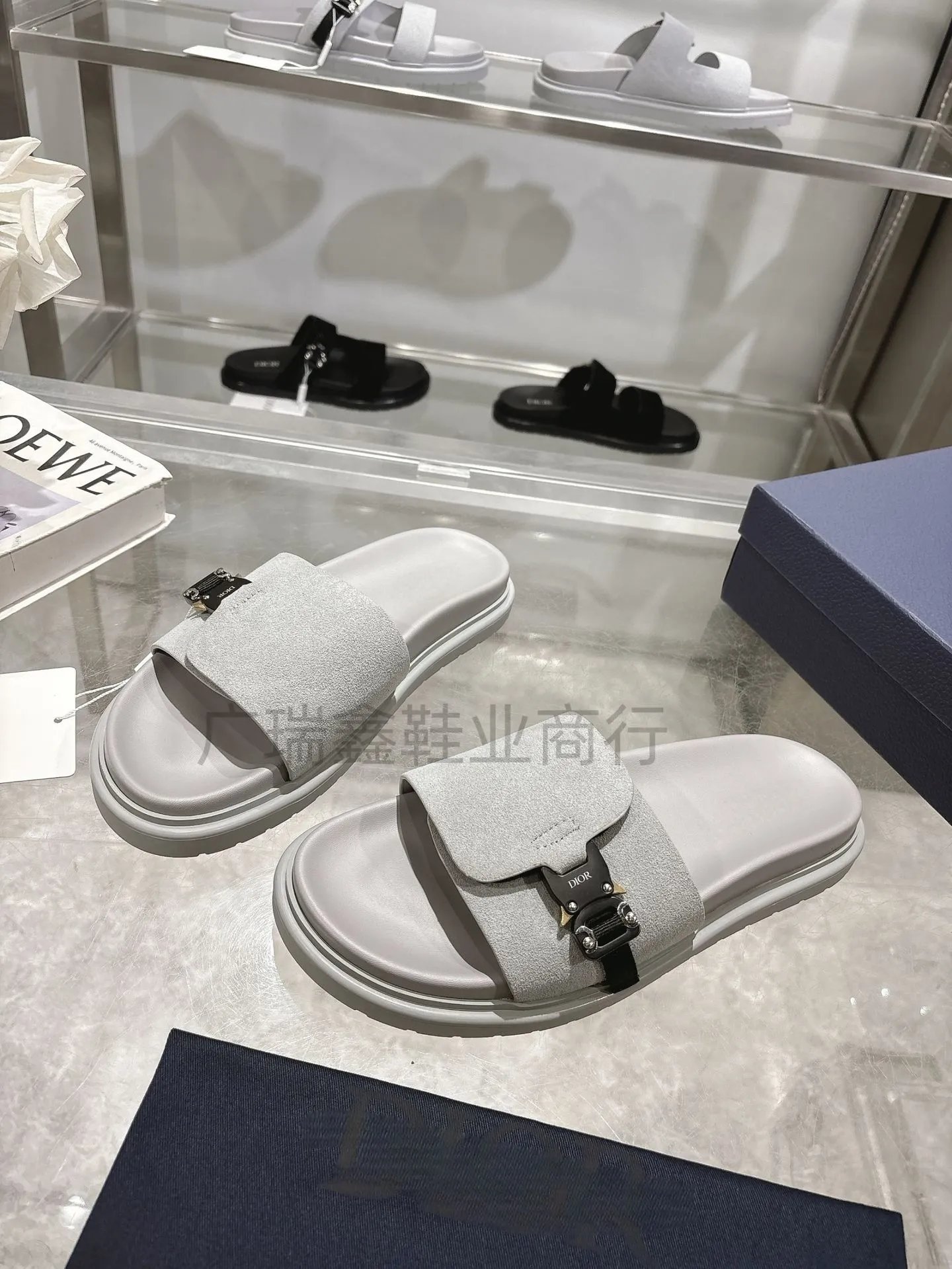 Dior Diorama Velvet Slide Sandals Black Slippers - 14
