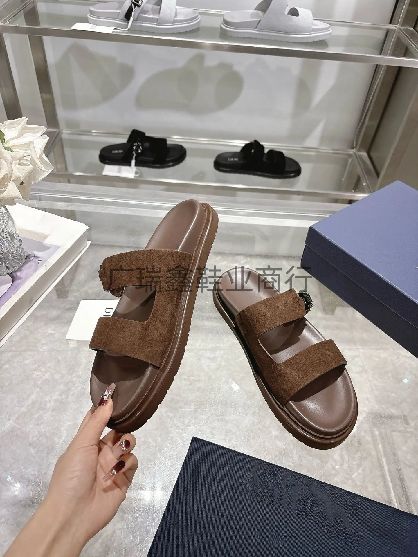 Dior Diorama Velvet Slide Sandals Black Slippers - 9