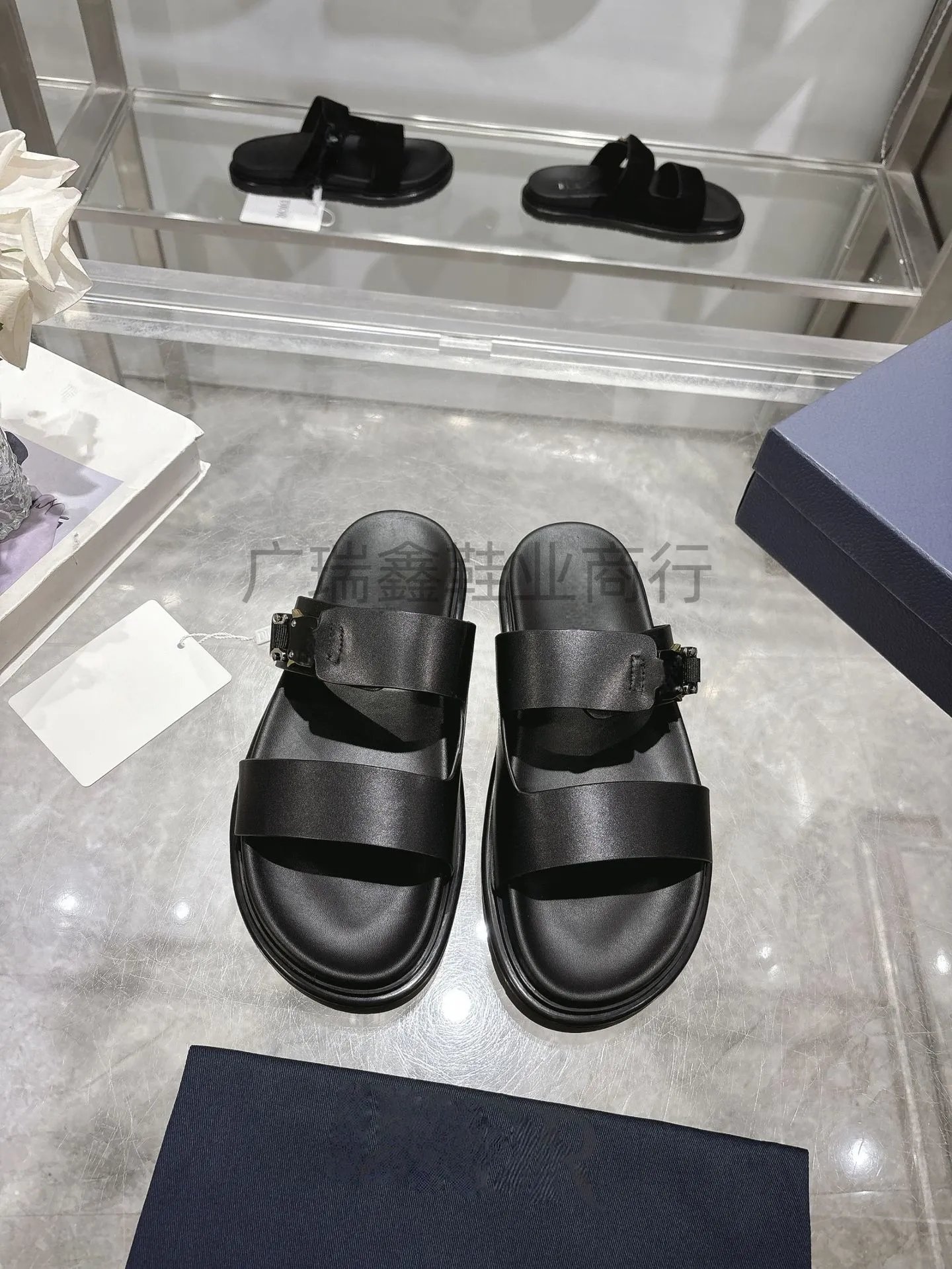 Dior Diorama Velvet Slide Sandals Black Slippers - 10