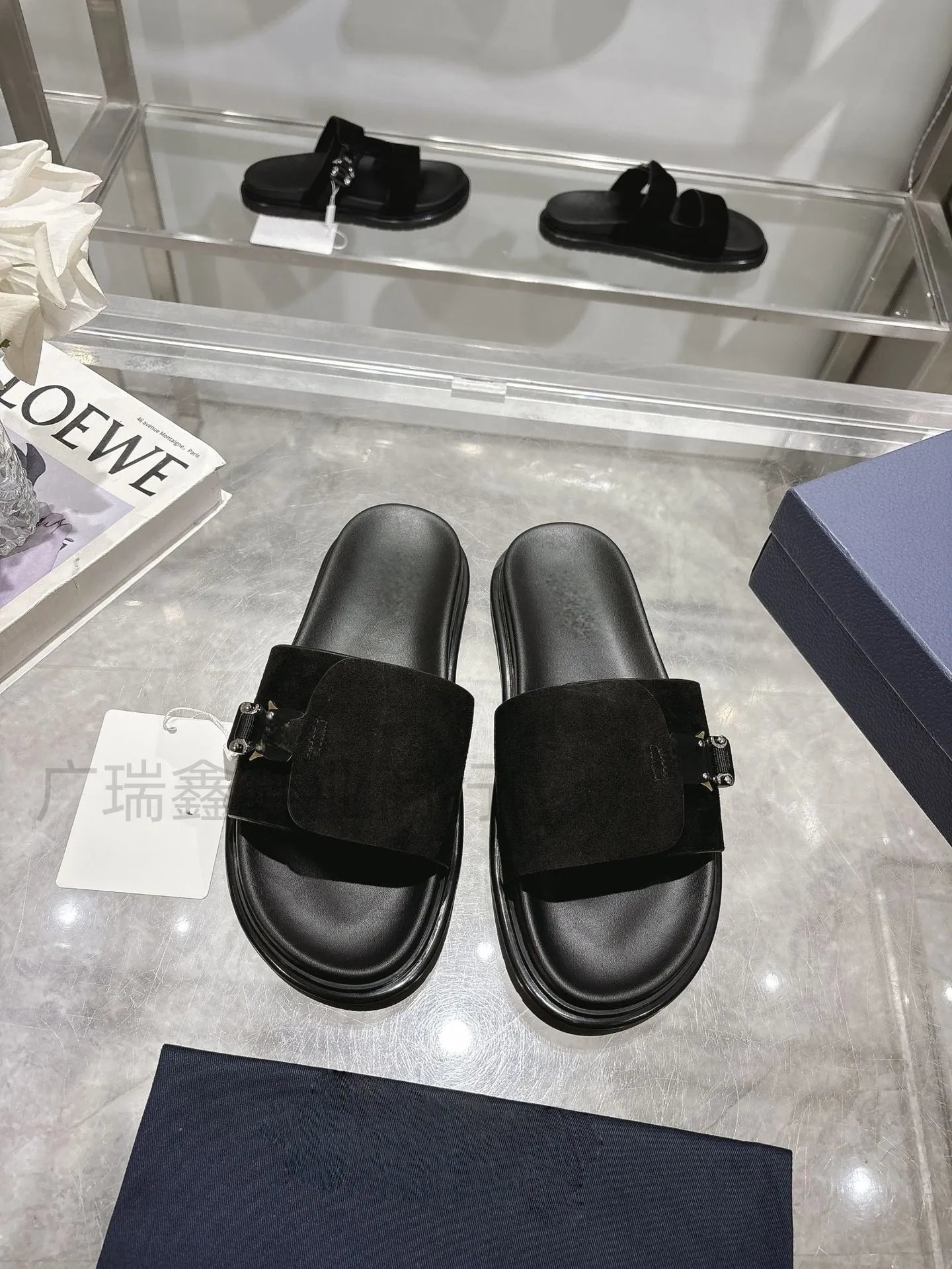 Dior Diorama Velvet Slide Sandals Black Slippers - 16