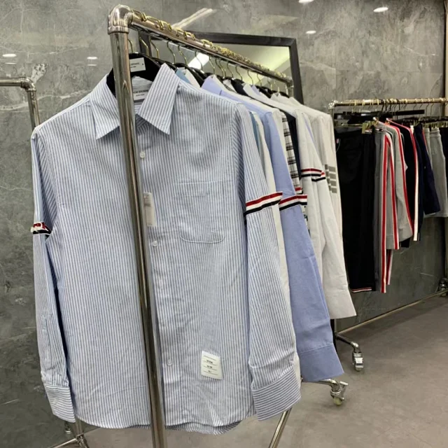 Thom Browne Shirts Button-Down with Tricolor Stripe Trim product detail image 3