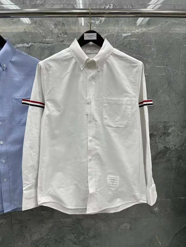 Thom Browne Shirts Button-Down with Tricolor Stripe Trim product detail image 22