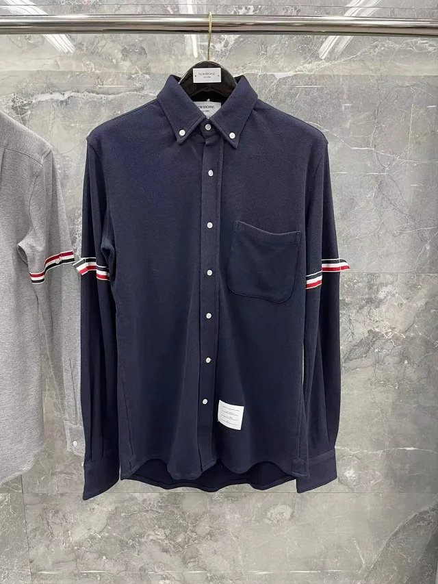 Thom Browne Shirts Button-Down with Tricolor Stripe Trim product detail image 12