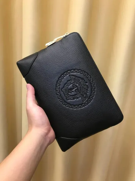 Versace Medusa Head Embossed Leather Clutch Black - 1