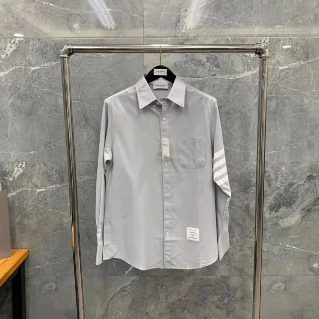 Thom Browne Shirts Button-Down with Tricolor Stripe Trim product detail image 16
