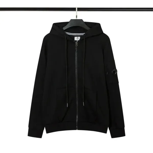 C.P. Company Black Zip-Up Hoodie with Lens Patch - 1