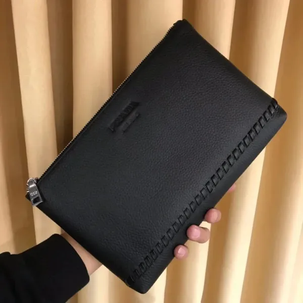 Prada Saffiano Leather Zip Pouch Black Clutch - 1