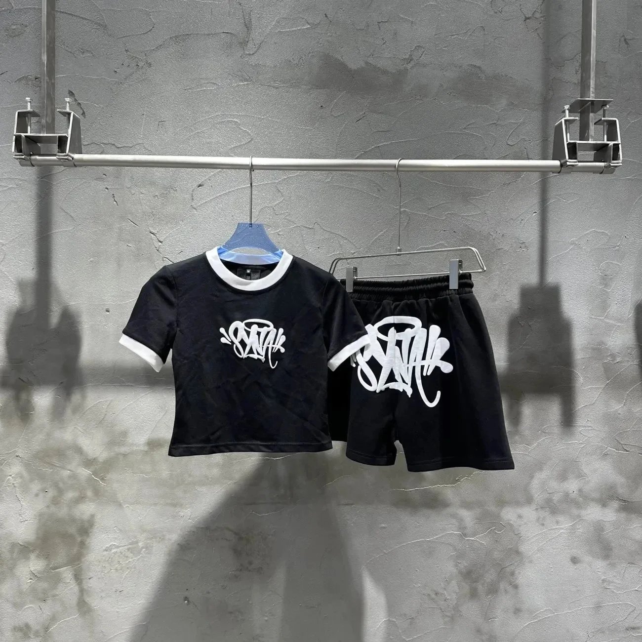 Unbranded Matching Sets Children's ringer T-shirt and shorts set with embroidered graffiti graphic — syna 04
