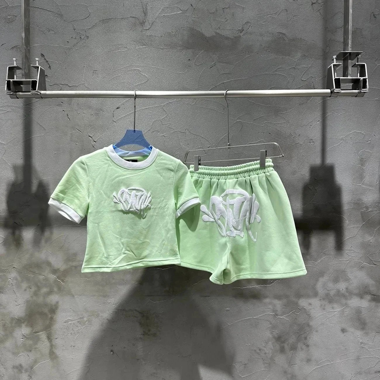 Unbranded Matching Sets Children's ringer T-shirt and shorts set with embroidered graffiti graphic — syna 03