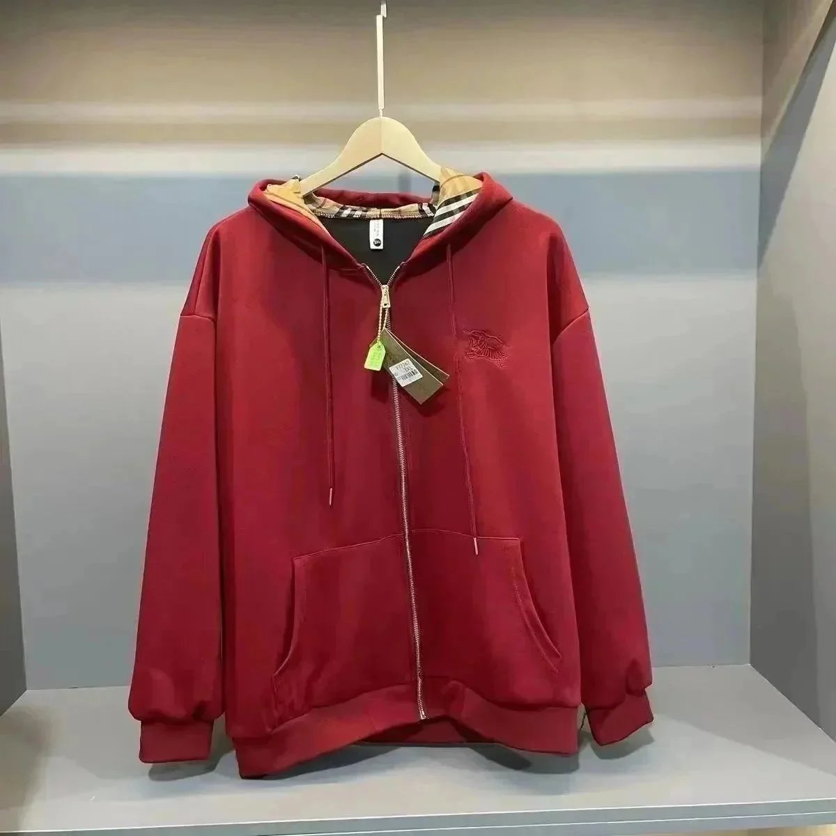 Burberry Hoodies & Sweatshirts Zip-Up Hooded Sweatshirt with Check Hood Lining — 12