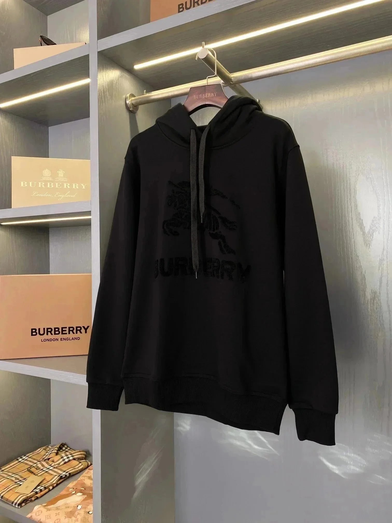 Burberry Hoodies & Sweatshirts Zip-Up Hooded Sweatshirt with Check Hood Lining — 22