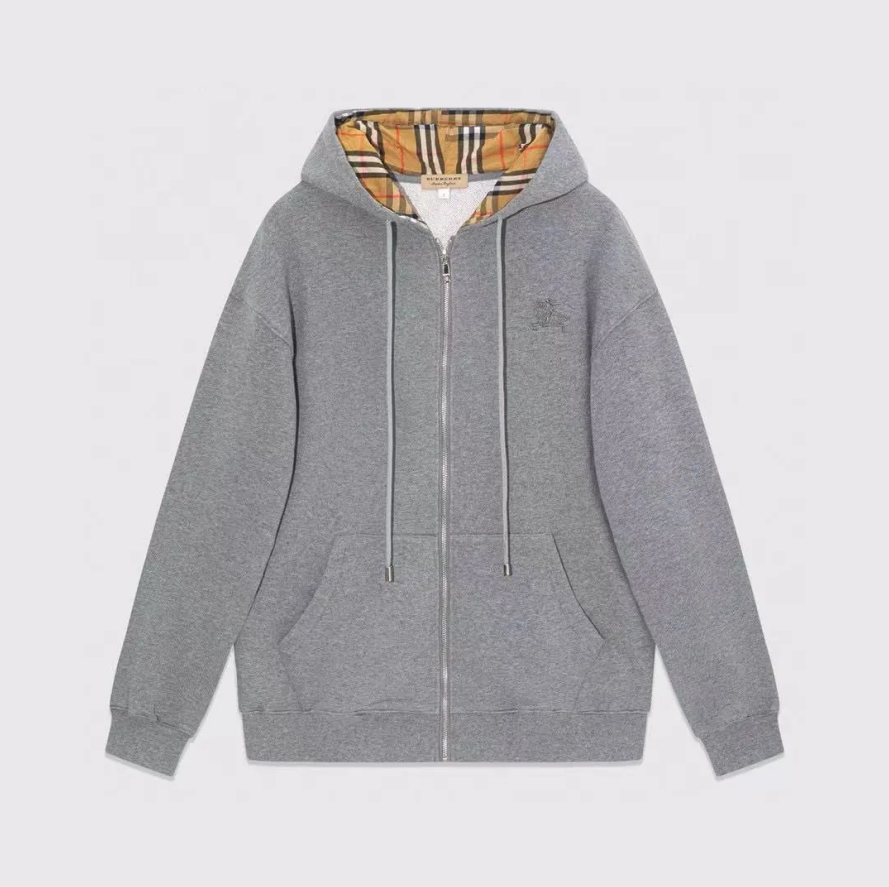 Burberry Hoodies & Sweatshirts Zip-Up Hooded Sweatshirt with Check Hood Lining — 1