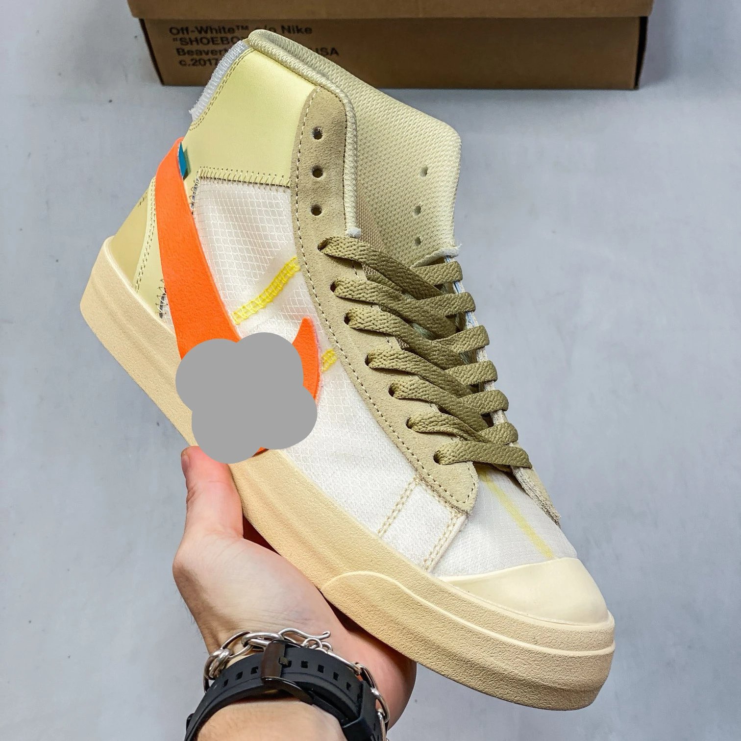 Off-White x Nike Blazer Mid 'The Ten' Beige Orange Sneakers - 1