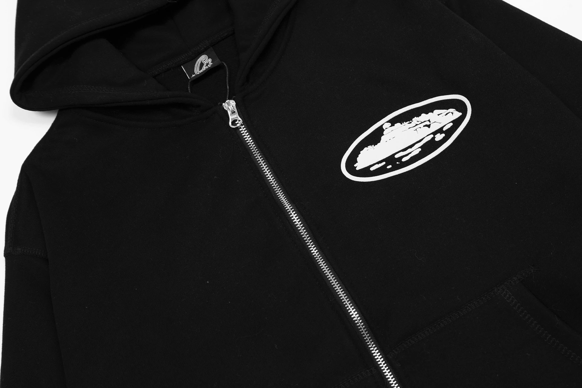 Design Oval Logo Zip-Up Hoodie Black - 12